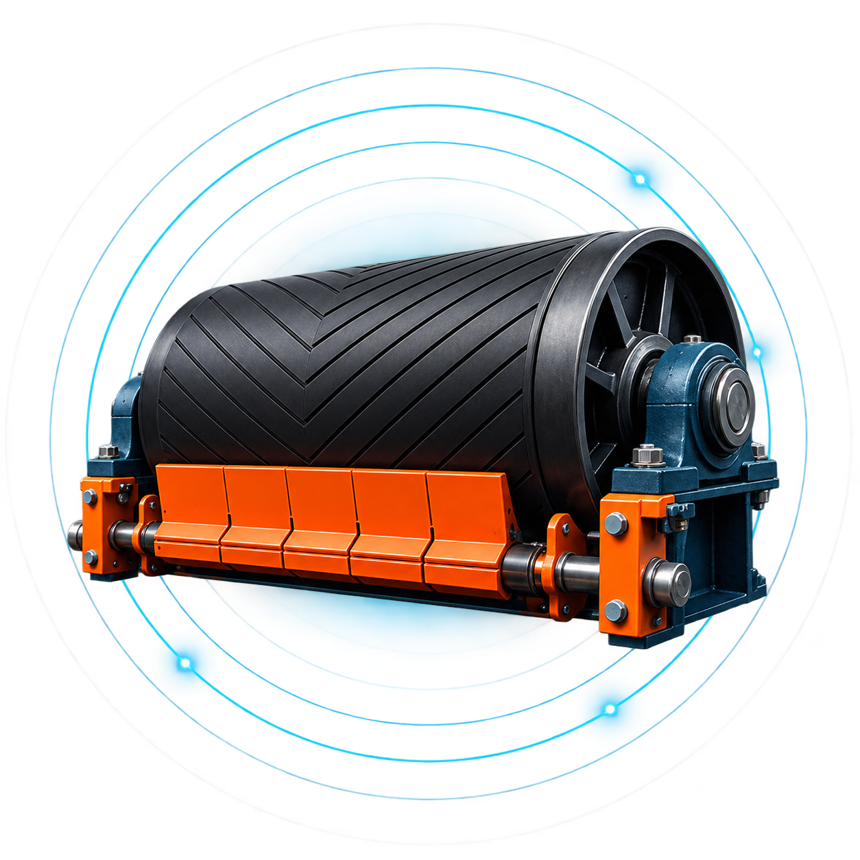 Conveyor pulley with an orange belt cleaner